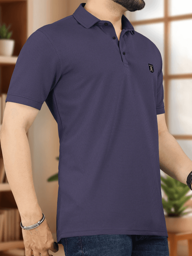 VeBNoR Men Self Design Polo Neck Polyester Purple T-Shirt