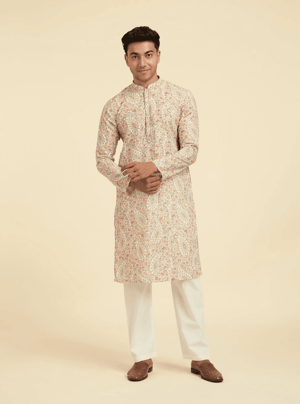 DIWAS by Manyavar Printed Cotton Blend Straight Kurta for Men